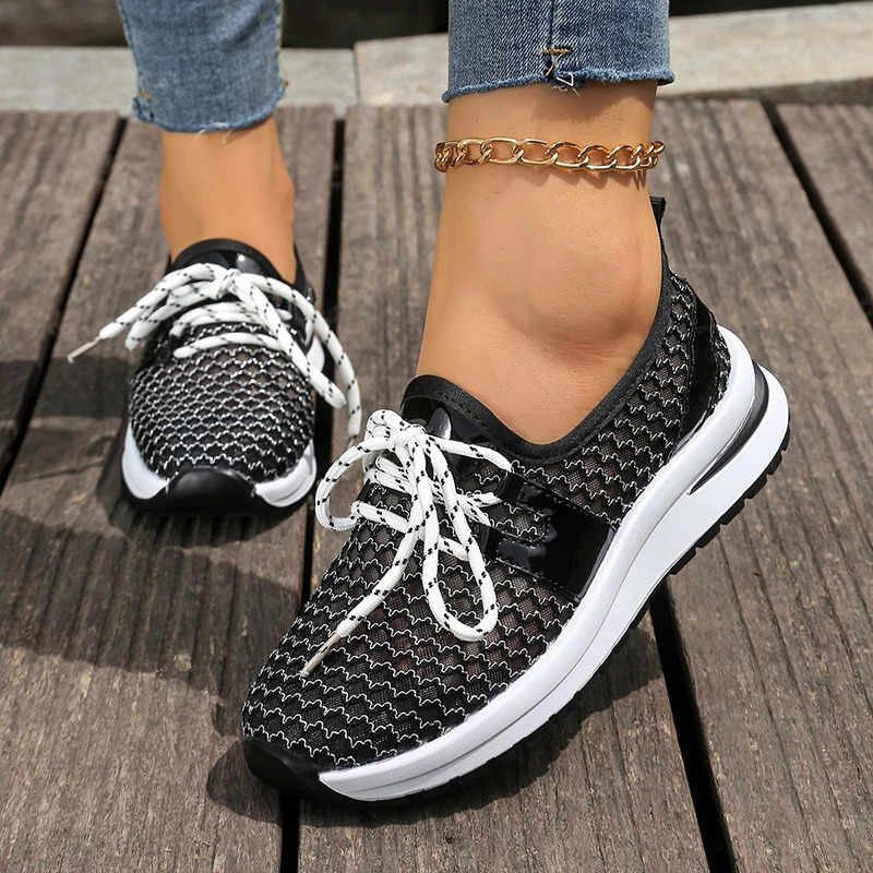 Hollow Mesh Breathable Sneakers for Women 2025 Summer Lightweight Slip On Sports Shoes Woman Plus Size Fashion Platform Sneakers 250515