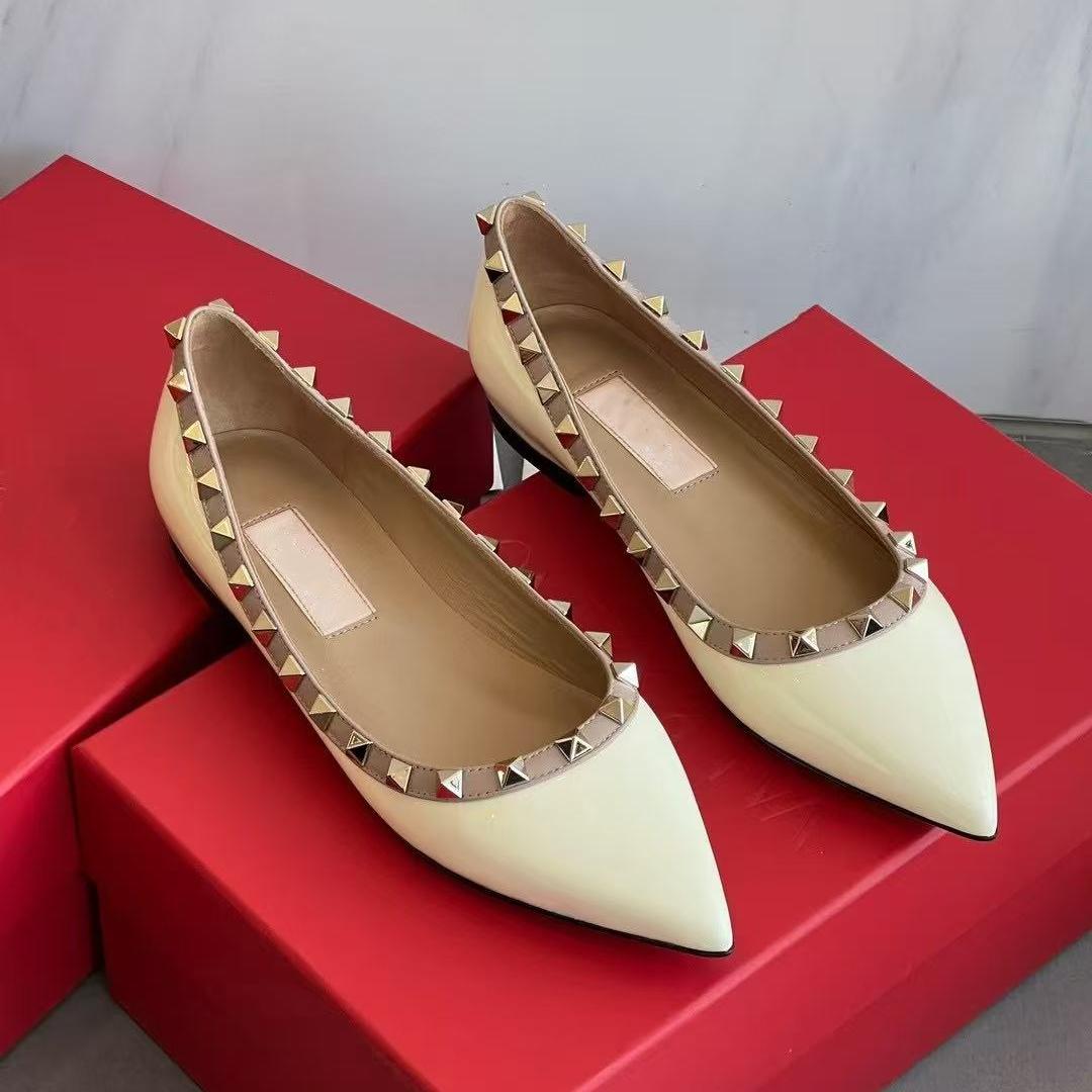Sandals Designer Rock Studed Women Dress Shoes Pointed Toe Rivet Loafers Summer Boat Woman Ballet Flat Heel Wedding Party Office Plus designer shoes women 9e