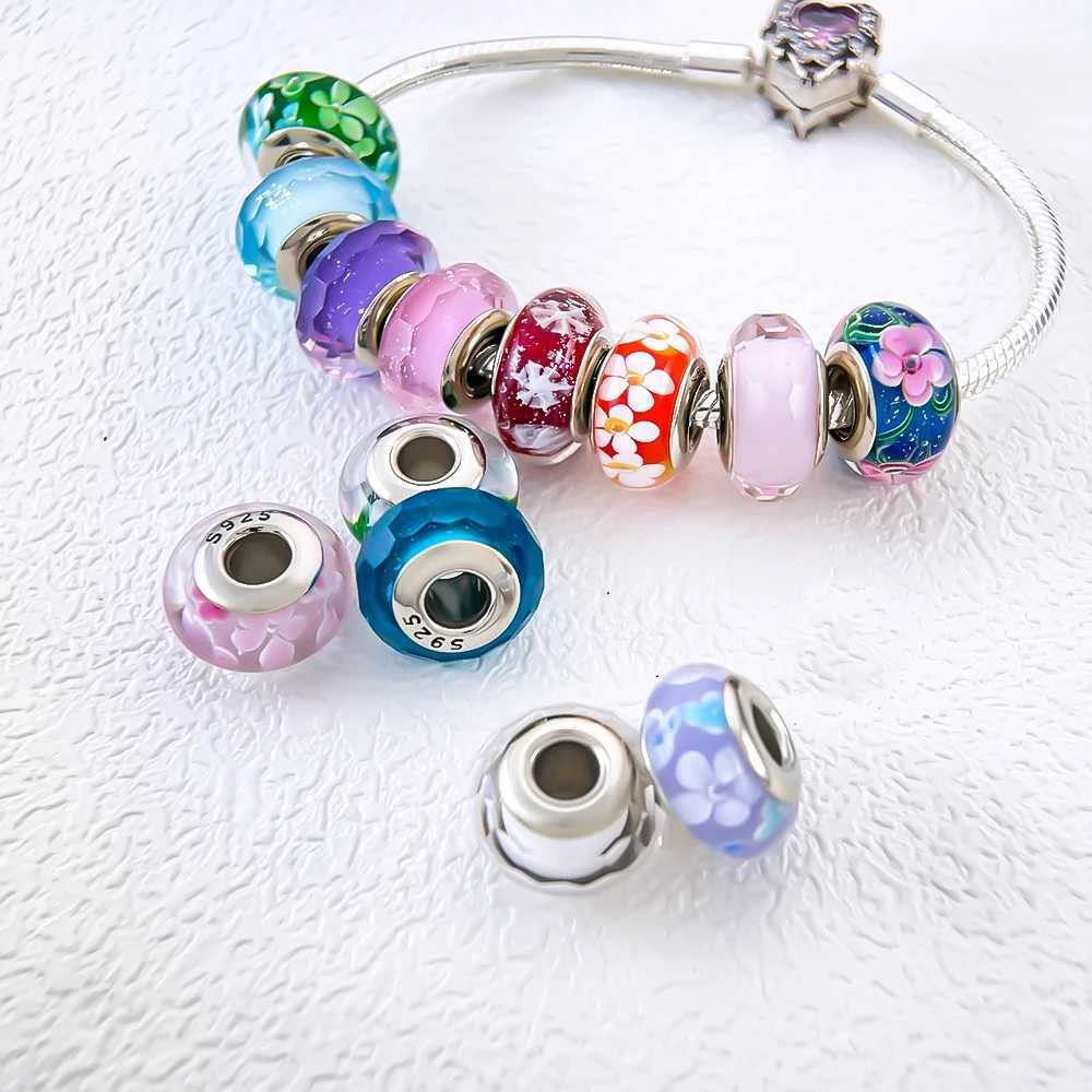 Silver 925 Colorful Flower Series Murano Glass Beads Charm Fit Original Bracelet Murano Glass DIY for Women Jewelry GiftXJ250517
