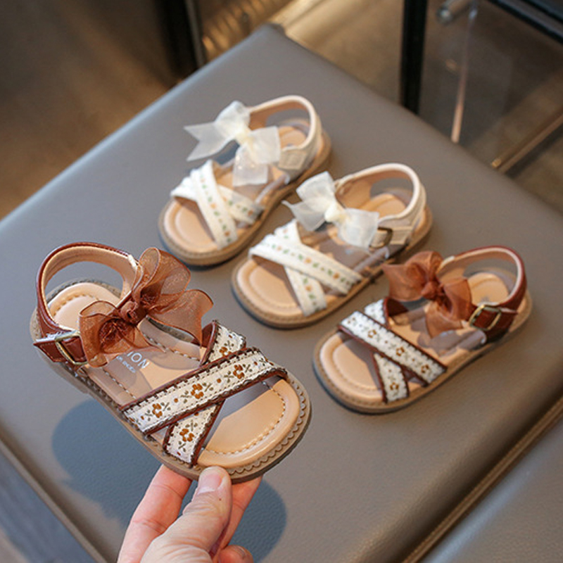 Summer Girls Sandals Fashion Flower Children Princess Shoes Open-toe Sweet Bowknot Cutefeet Kids Causal Flat Sandals Soft Soled Sizes US6C-US13C C0707