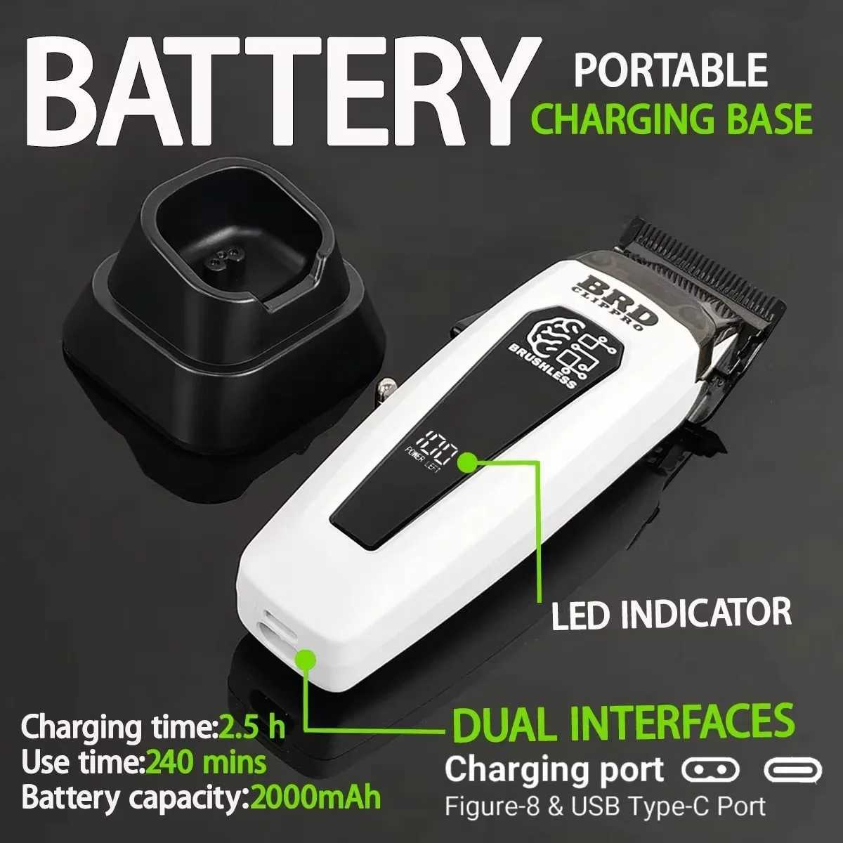 Professional Brushless Motor Hair Clipper 106B Electric Cordless Trimmer 7500RPM Ultra Thin Moving DLC with Base R250517 RCRX