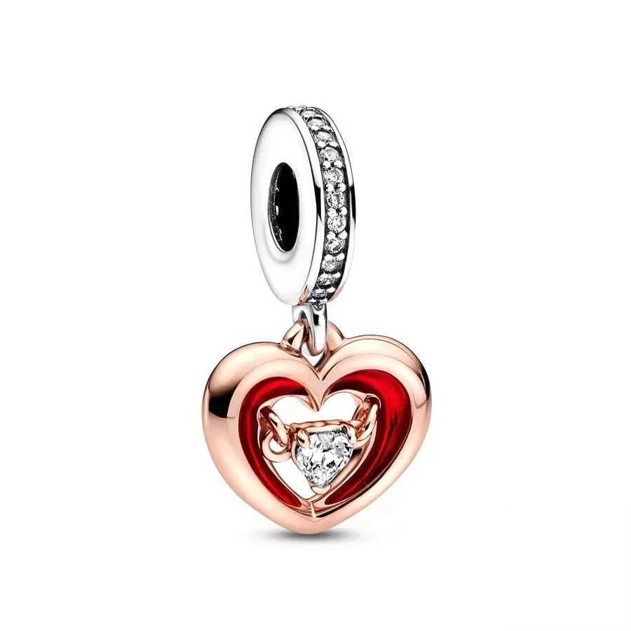 European Sparkling Rose Gold Infinity Heart Lollipop Key Dangle Charm Bead DIY Jewelry Fit Original 925 Sterling Silver BraceletXJ250517