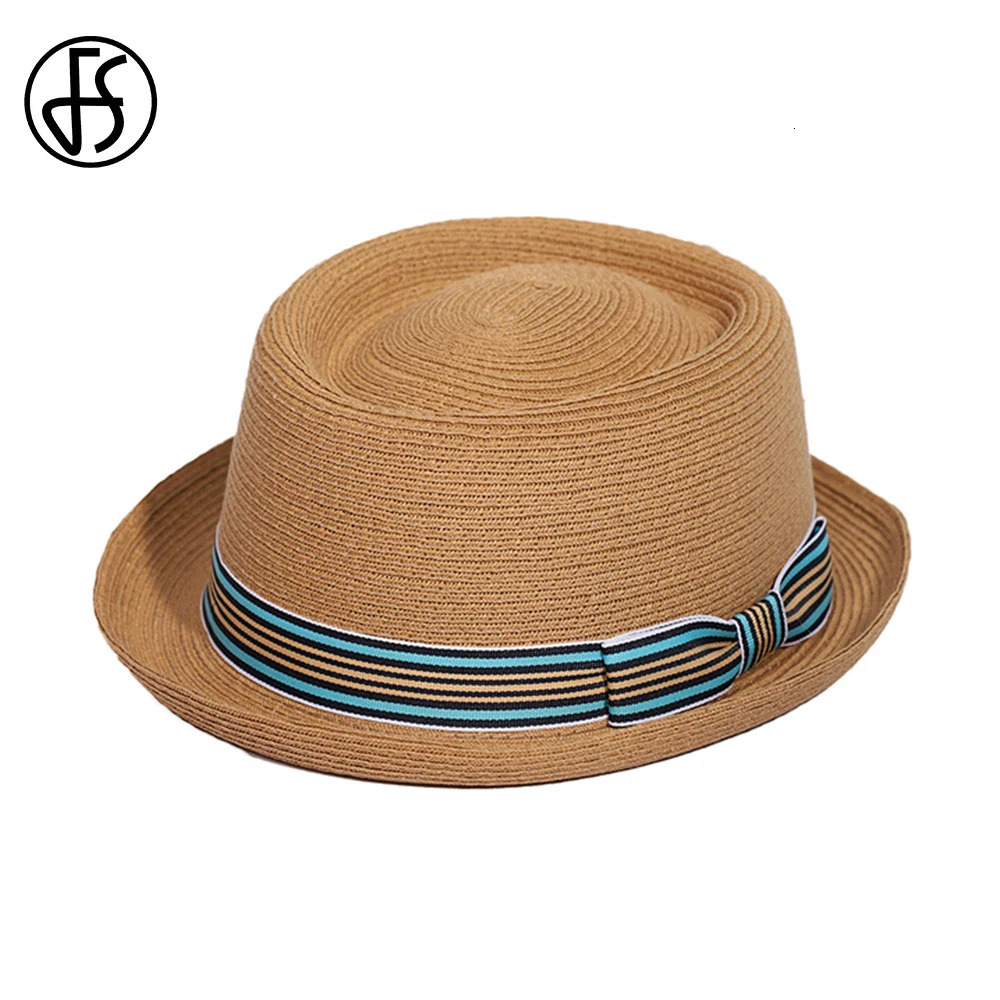 FS Cowboy Jazz Hat Pork Pie Straw Hats For Women Men Unisex Spring Summer Outdoor Sun Protection Gentleman Gangster Paname Cap 250516