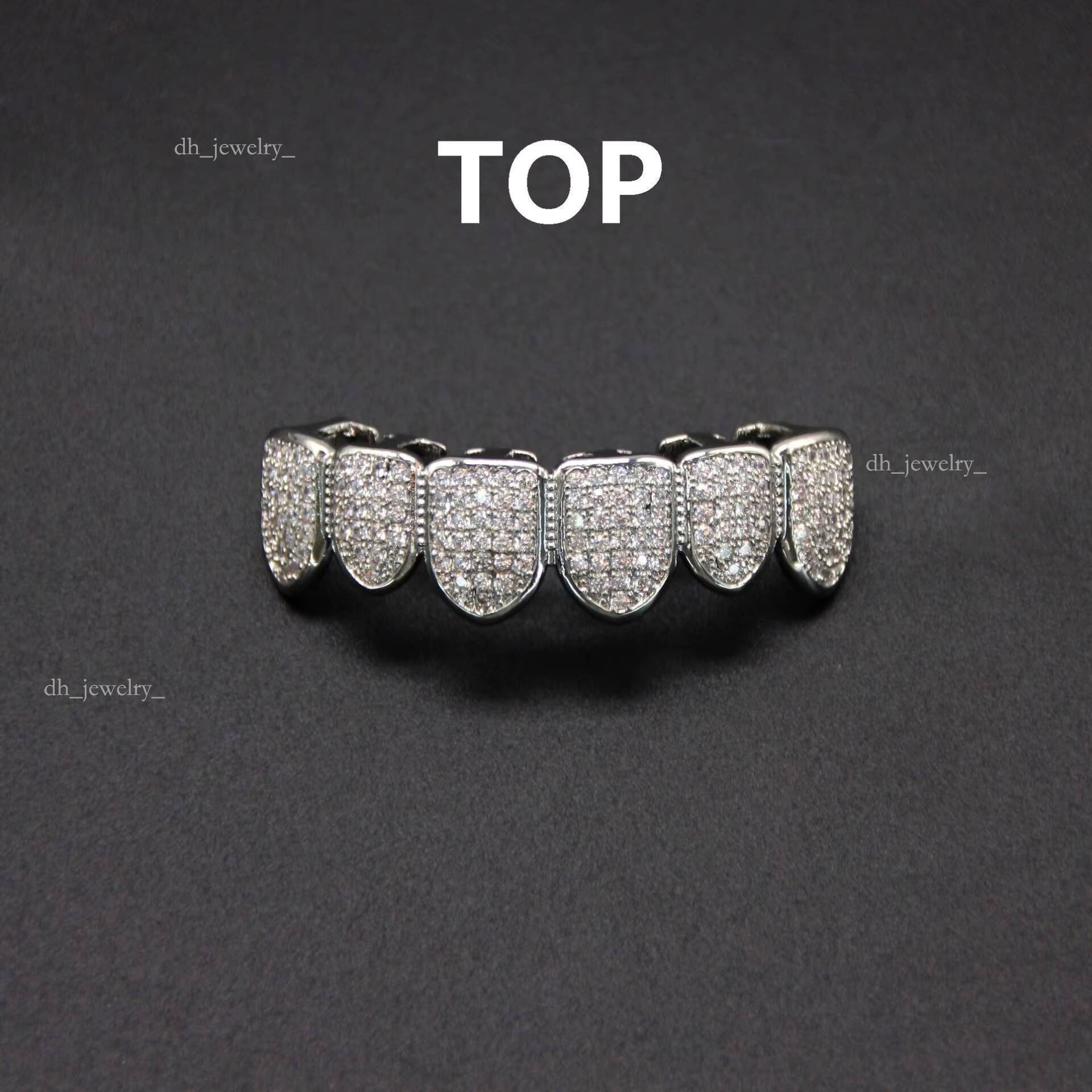 Hip Hop Brass Bling Zircon Grillz Top Bottom Iced Out Dia Teeth Grill for Women and Men a Set of Tooth Jewelry