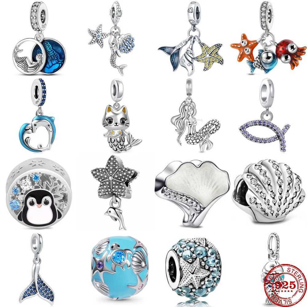 2024 Hot Sale 925 Sterling Silver Conch Penguin Mermaid Dolphin Fish Charms Beads Fit Original Pendant Bracelet DIY Jewelry GiftXJ250517