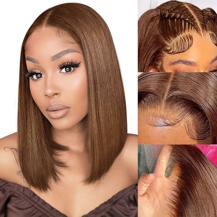 ViBESHiFT 8-16 Inch Human Hair 134 Frontal Lace Hot Chocolate Brown Bob Wig Real Hair Toupee Wholesale for Women Daily Work Party Use Hot Sale