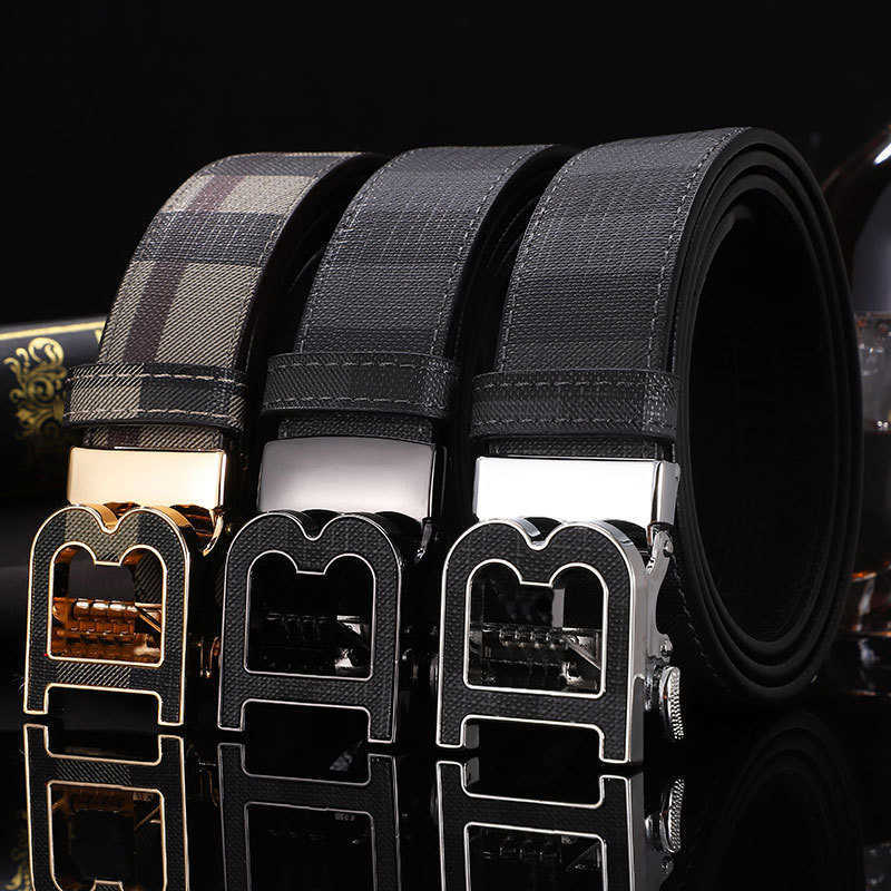 Fashionable mens brand belts Versatile leisure business belt B letter automatic button embossed top layer cowhide pants belt