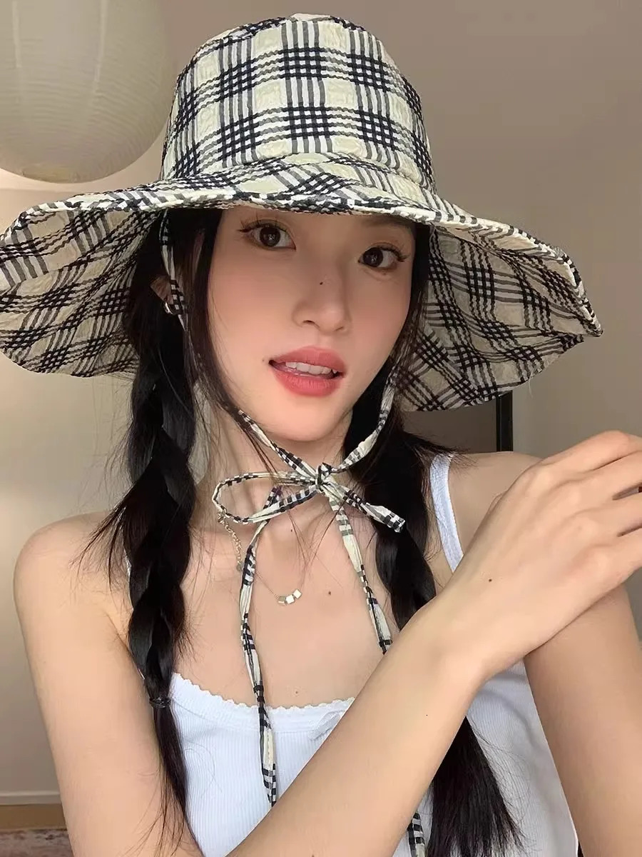 Black-And-Gray Box Sunblock Basin Hat Female Korean Version Of The Sun Shade With A Face Of Small Casual Fisherman Hat 250516