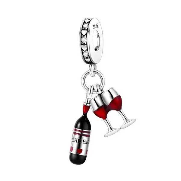 New 925 Silver I Coffee Cup Coffee Pot Wine Glass Pendant Charm Suitable for Original Necklace Bracelet DIY Womens JewelryXJ250517