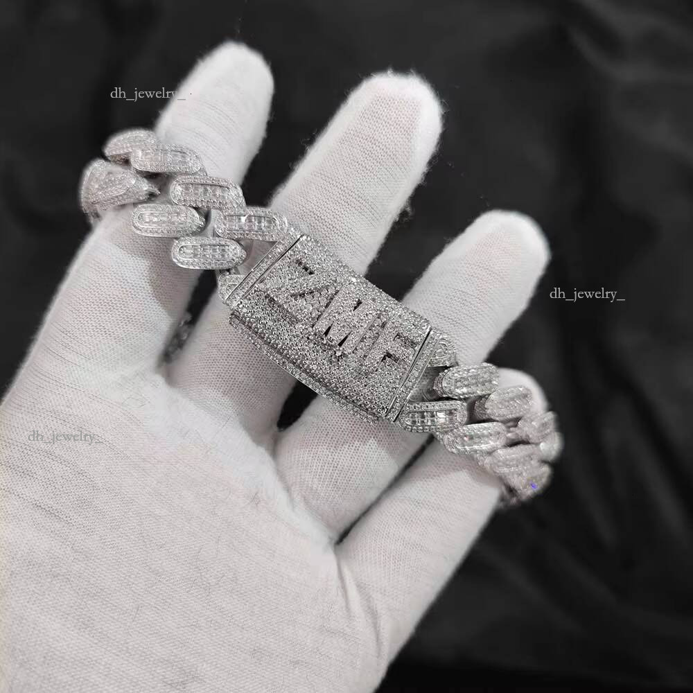 Nuoya Custom Link Necklace for Men 18mm Iced Baguette Dia Hiphop Style Gold Plated Cuban Chain Rappers Jewelry