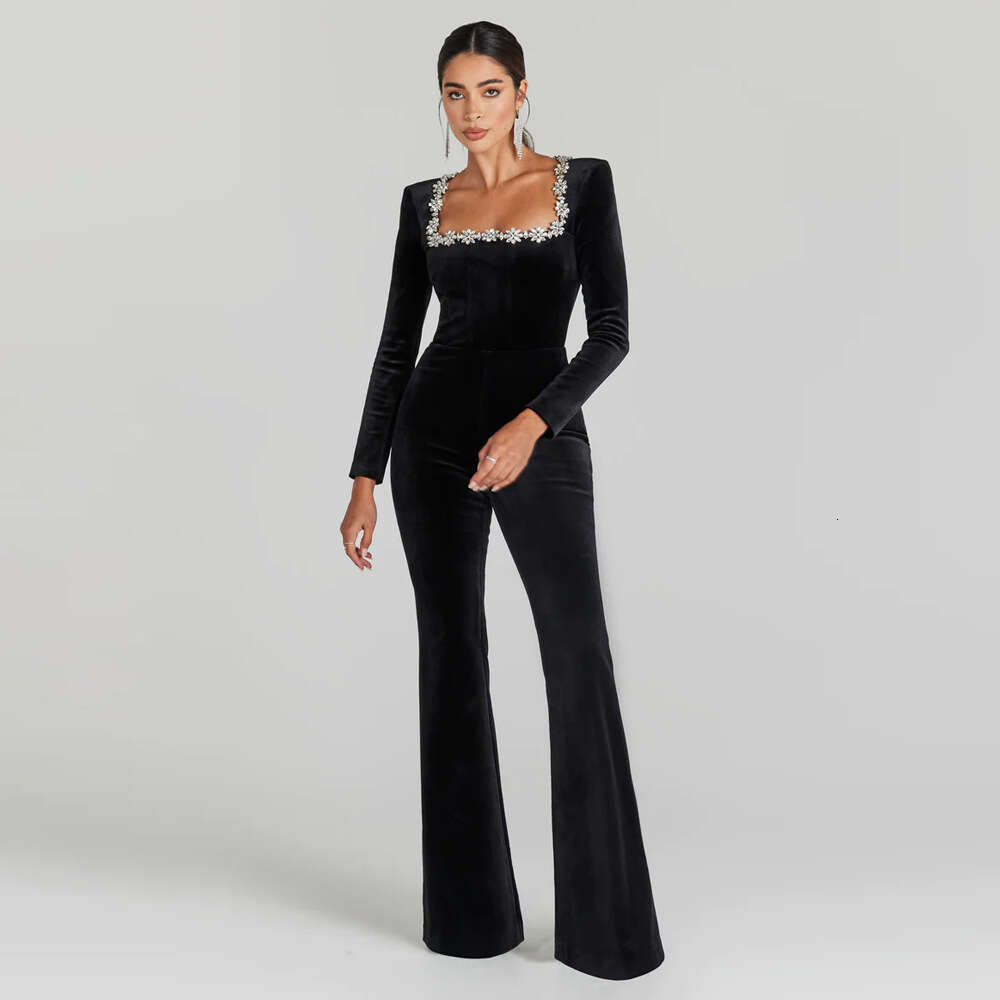 Wide Leg Jumpsuit Spring Summer New Sexy Fashion Celebrity Nail Dia Bandage Long Sleeve Women S Evening Dress Jumpsuit