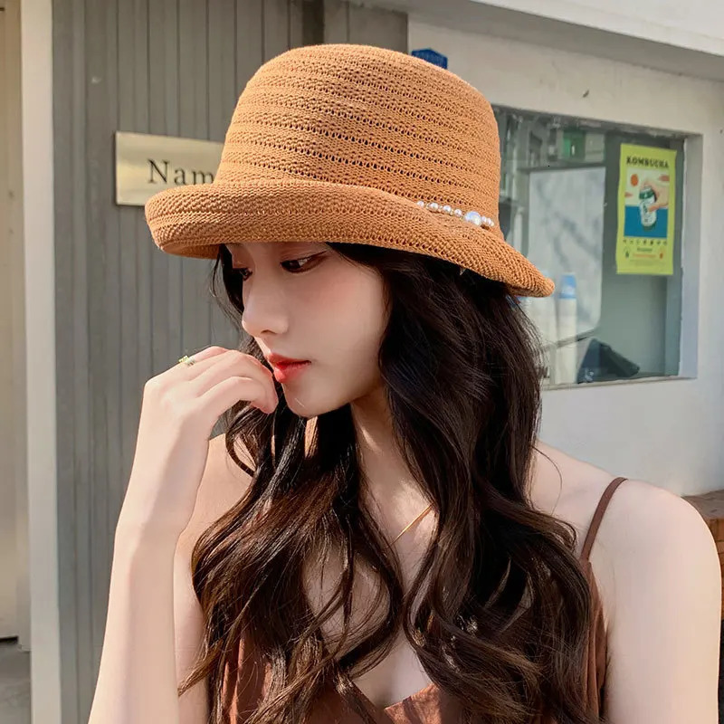 A Fishermans Hat with Upturned Edges Casual Pearl Sun Protection and Shading Japanesestyle for Spring Summer 250517