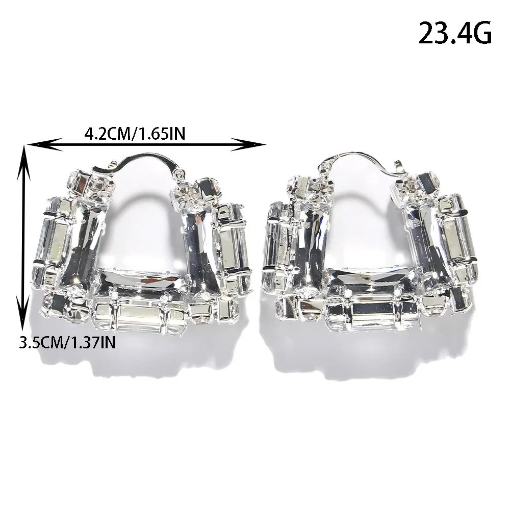 Stonefans Hollow Crystal Large Hoop Earrings Square Lady Accessories Elegant n Geometric Rhinestone Statement Prom 250517