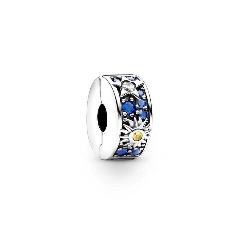 New Arrivals Blue Spinnable HeartCelestial SunStar Moon Charm Bead Fit Original 925 Sterling Silver Pan Bracelet DIY JewelryXJ250517