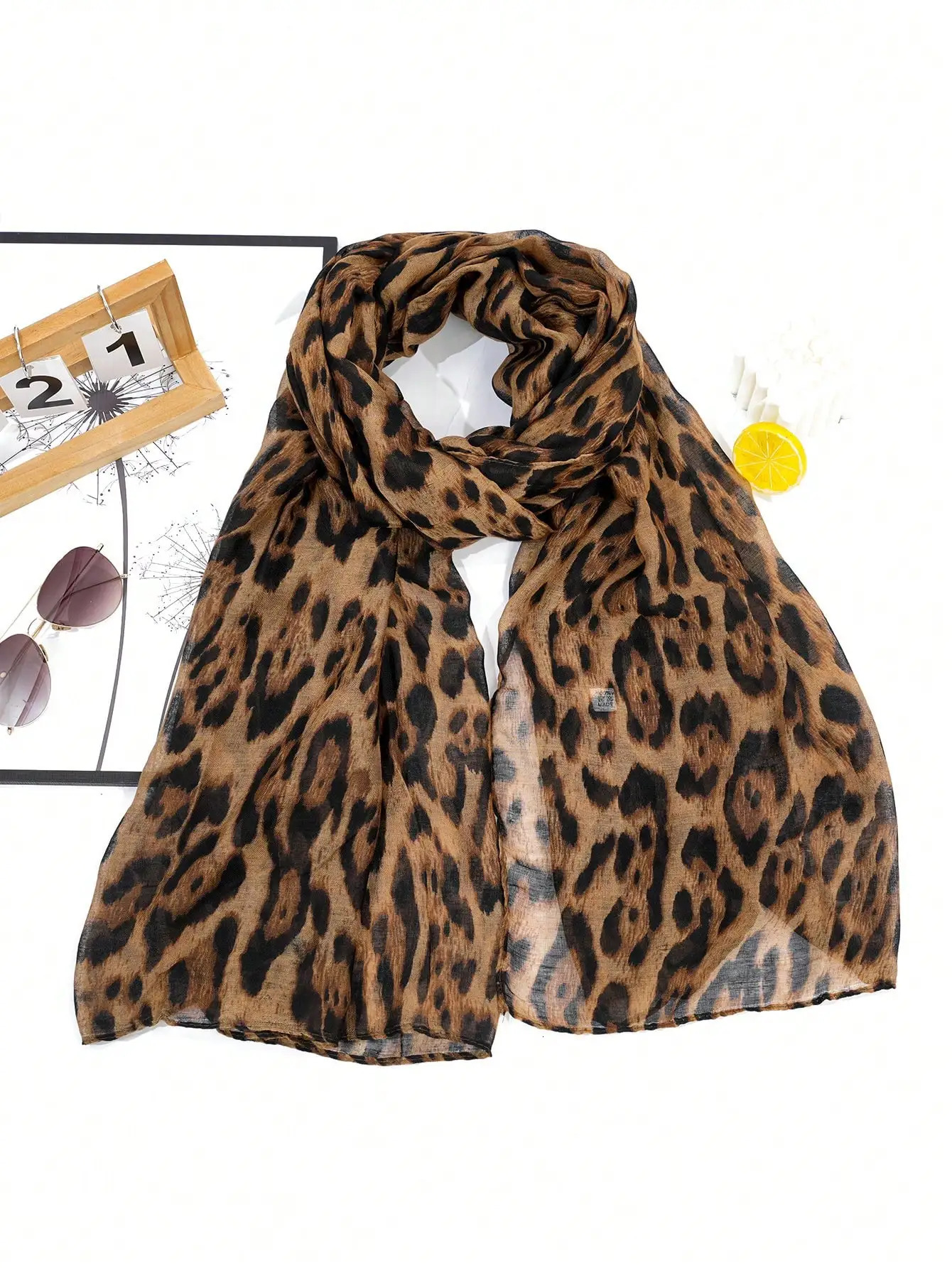 2024 Boho 1pc Leopard Print Soft Lightweight Womens Scarf Shawl Suitable Muslim Hijab Wrap For Daily Commuting Outdoor Wear 250517