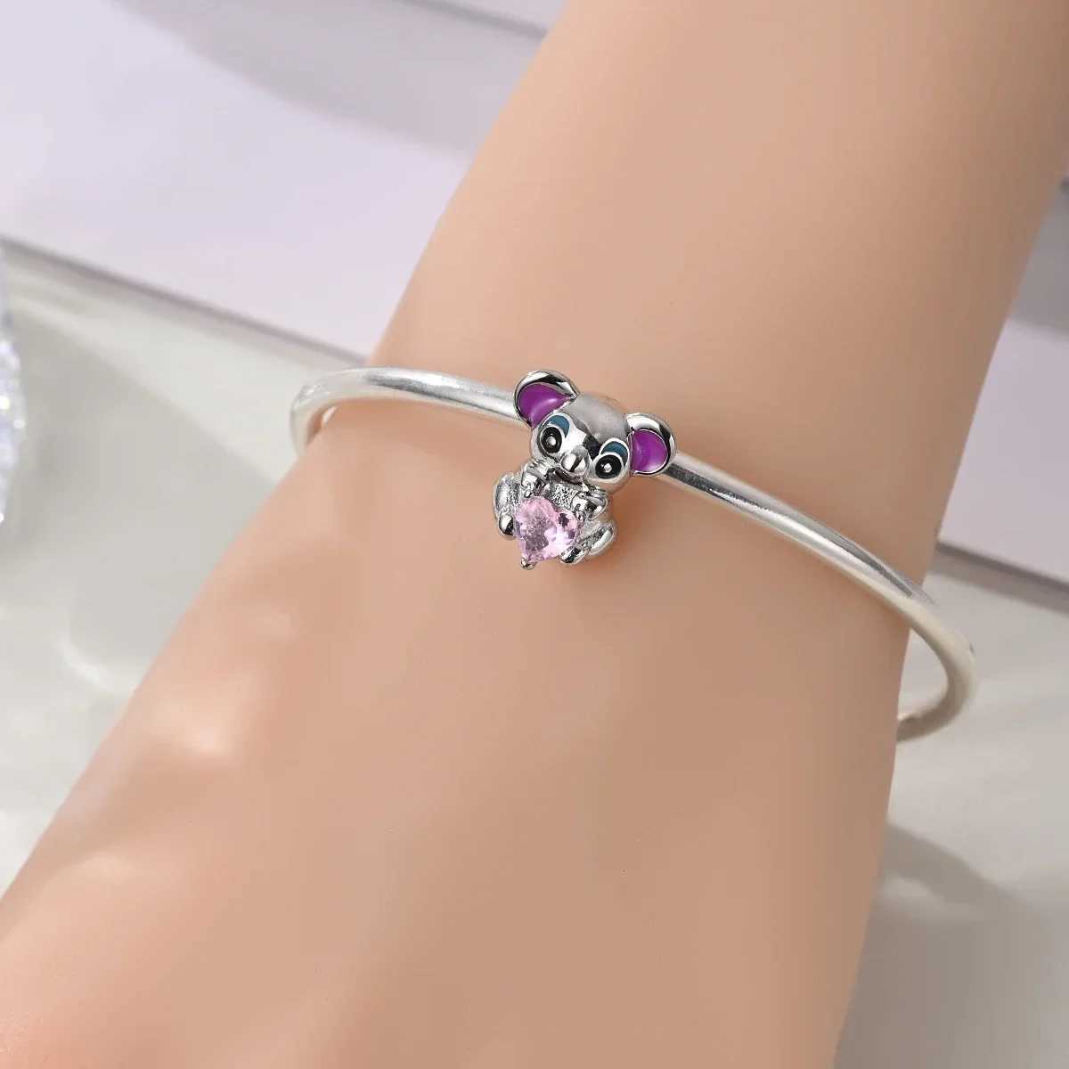 Hot Sale Pink Charms Heart Dangle Charm Beads Flower Pendant DIY Jewelry Fit Original 925 Sterling Silver Bracelet Necklace ClipXJ250517