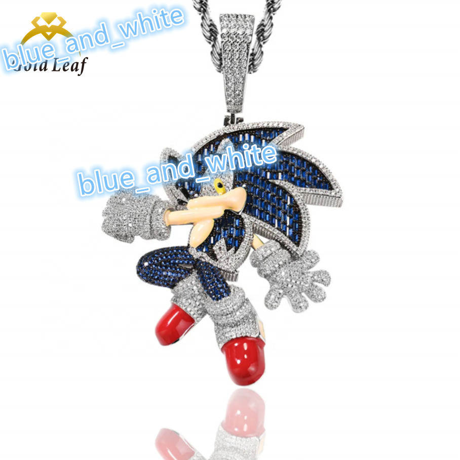 Fashion Jewelry Hiphop 925 Sterling Silver Iced Out Sonic Pendant VVS Moissanite Sonic Custom Cartoon Character Pendant