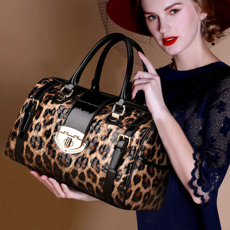 Tote Bag Qiandian Genuine Leather Leopard Print New Boston Cowhide Handbag Large Capacity Women S Shoulder Bag KQ