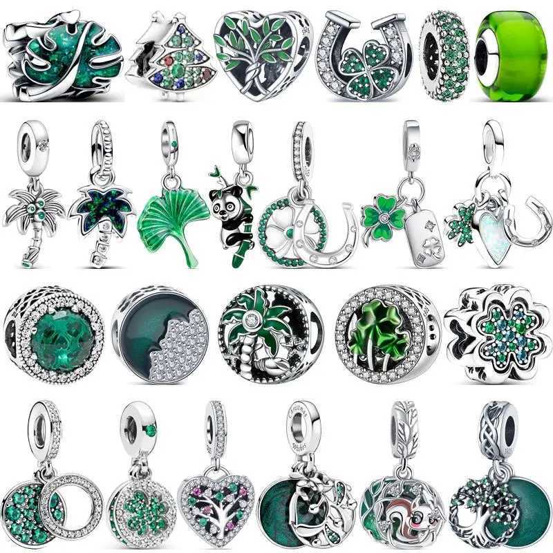 925 Silver Green Zircon Series Family Tree Hollow Lucky Beads Fit Original Pantaro Charms Bracelet DIY JewelryXJ250517
