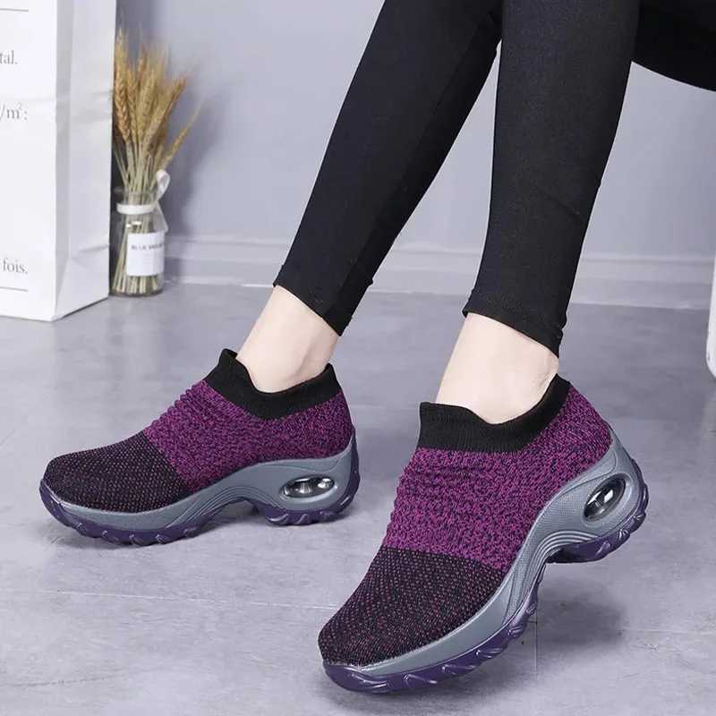 Women Running Training Sneakers Female Air Cushion Causal Sport Shoes Slip On Walking Sock Shoes Dropshipping W250517