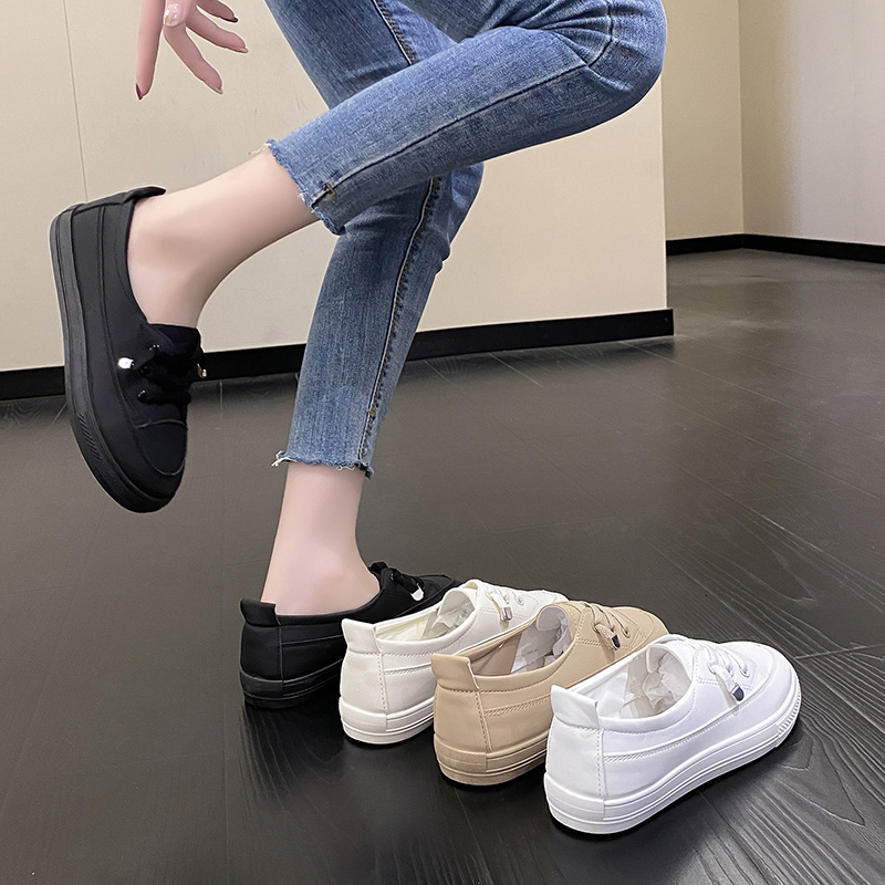 New style of small forefoot lace up sports white sneakers designed by fashionable women's single foot single shoe flat bottomed board