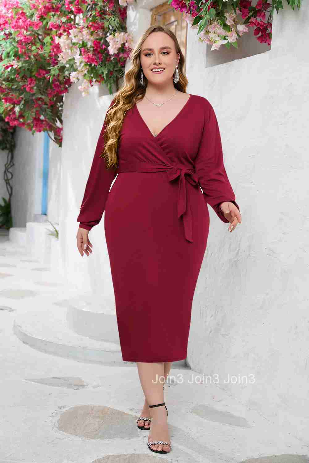 Oversized Long Dress V-neck Wrapped Hip Belt Dress