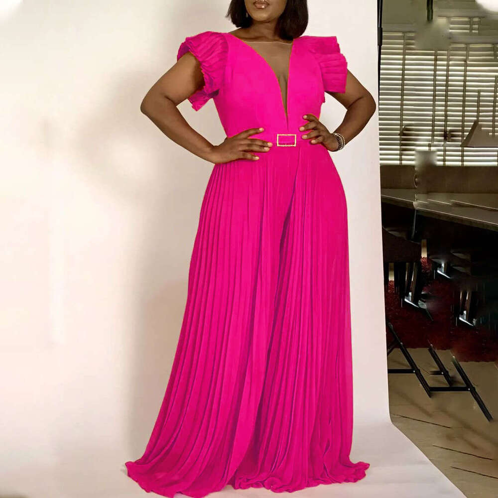 Wide Leg Jumpsuit Women S New Summer Fashion Splicing Sexy Pleated High Waisted Loose Wide Leg Pants Jumpsuit
