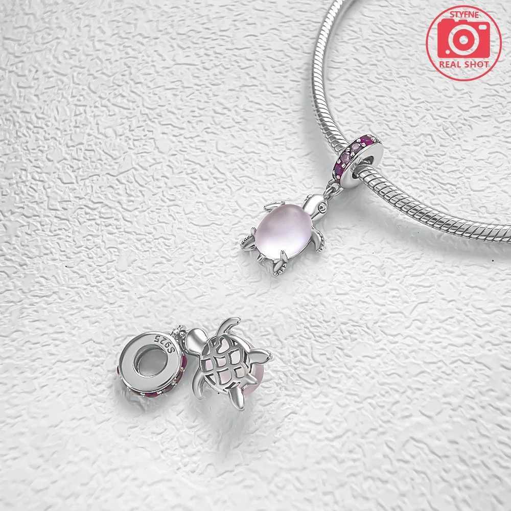 925 Sterling Silver Zircon inlaid with pink blue green purple multicolored crystal turtle Fit DIY Bracelet Necklace Dangle CharmXJ250517