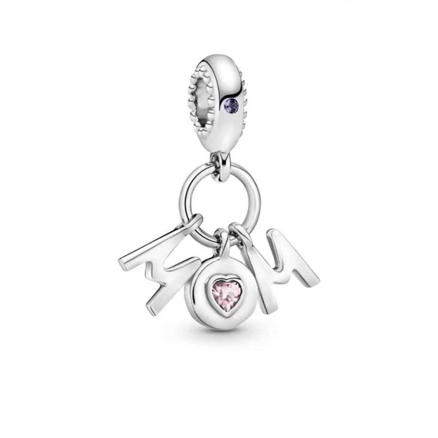 Hot Sale Mom Letters Heart Double Dangle Charm Bead Fit Original 925 Sterling Silver Pan Bracelet Fashion Jewelry Gift For WomenXJ250517