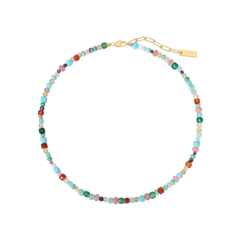 Colorful Natural Stone Beaded Necklace Womens Sweet and Fashionable Jewelry Set Elegant Accessories Neckchain for Girls 250516
