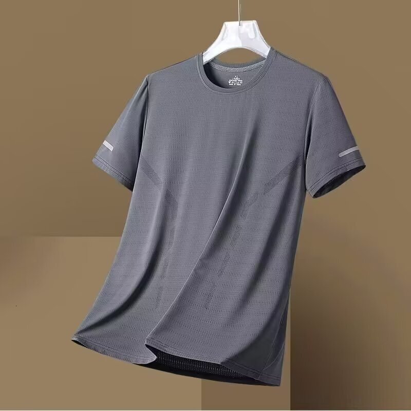 Summer Tshirt round neck quick drying short thin cut breathable half sleeved plus size top mens sports loose and trendy