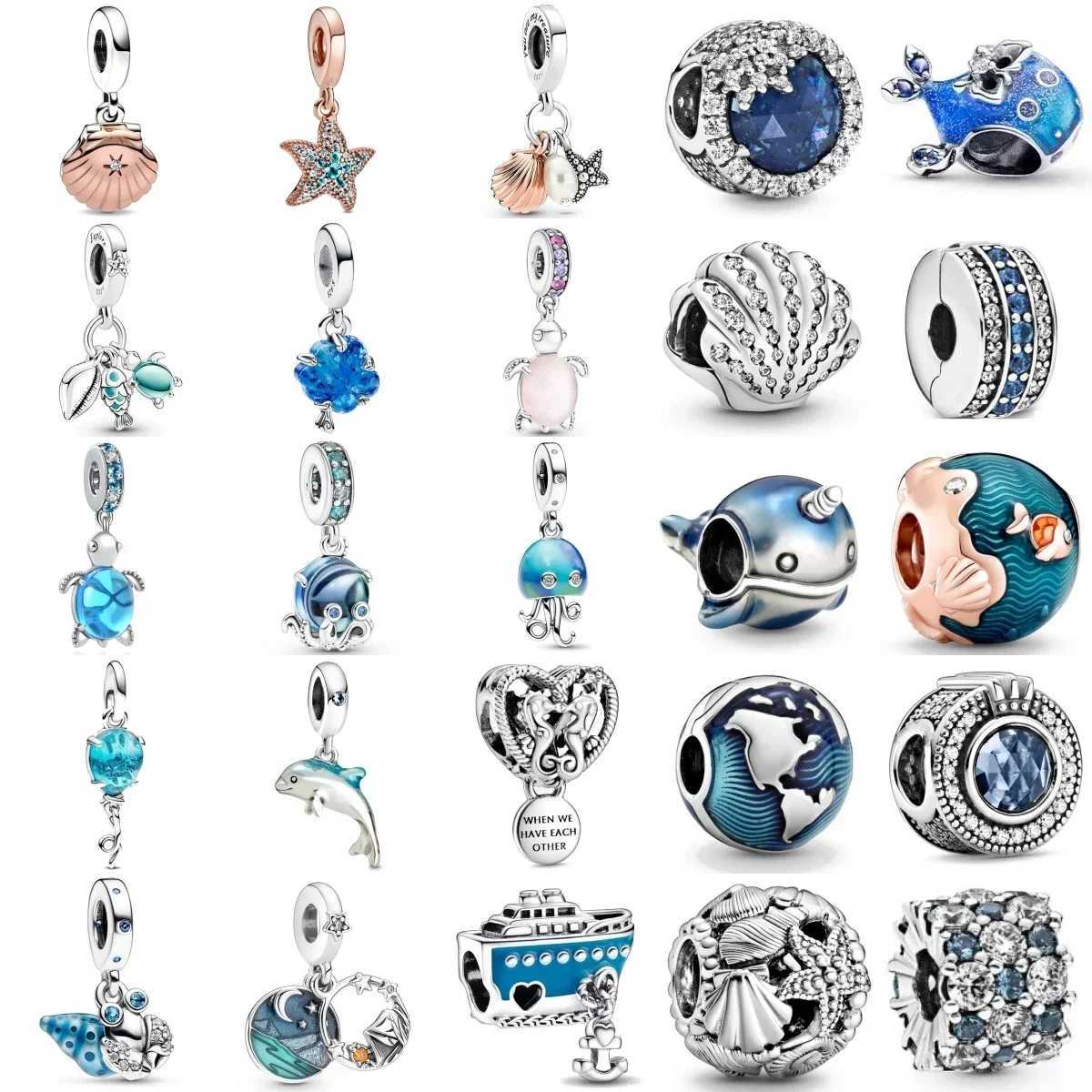 New925SilverBlue Sea Creature Shell Dolphin PendantsCharmsBeadsFitOriginalBraceletDIYJewelryForWomen2024XJ250517
