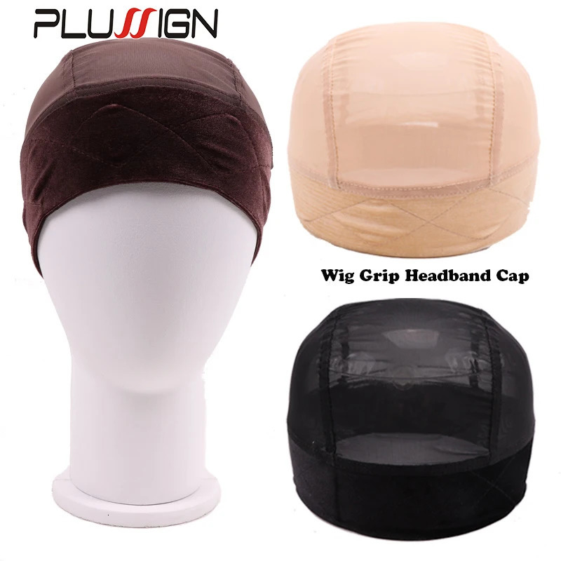 Plussign Black Wig Grip Cap For Wigs 1Pcs Adjustable Velvet Wig Grip Band With Cap For Women Comfortable Ventilated Wig Caps 250513