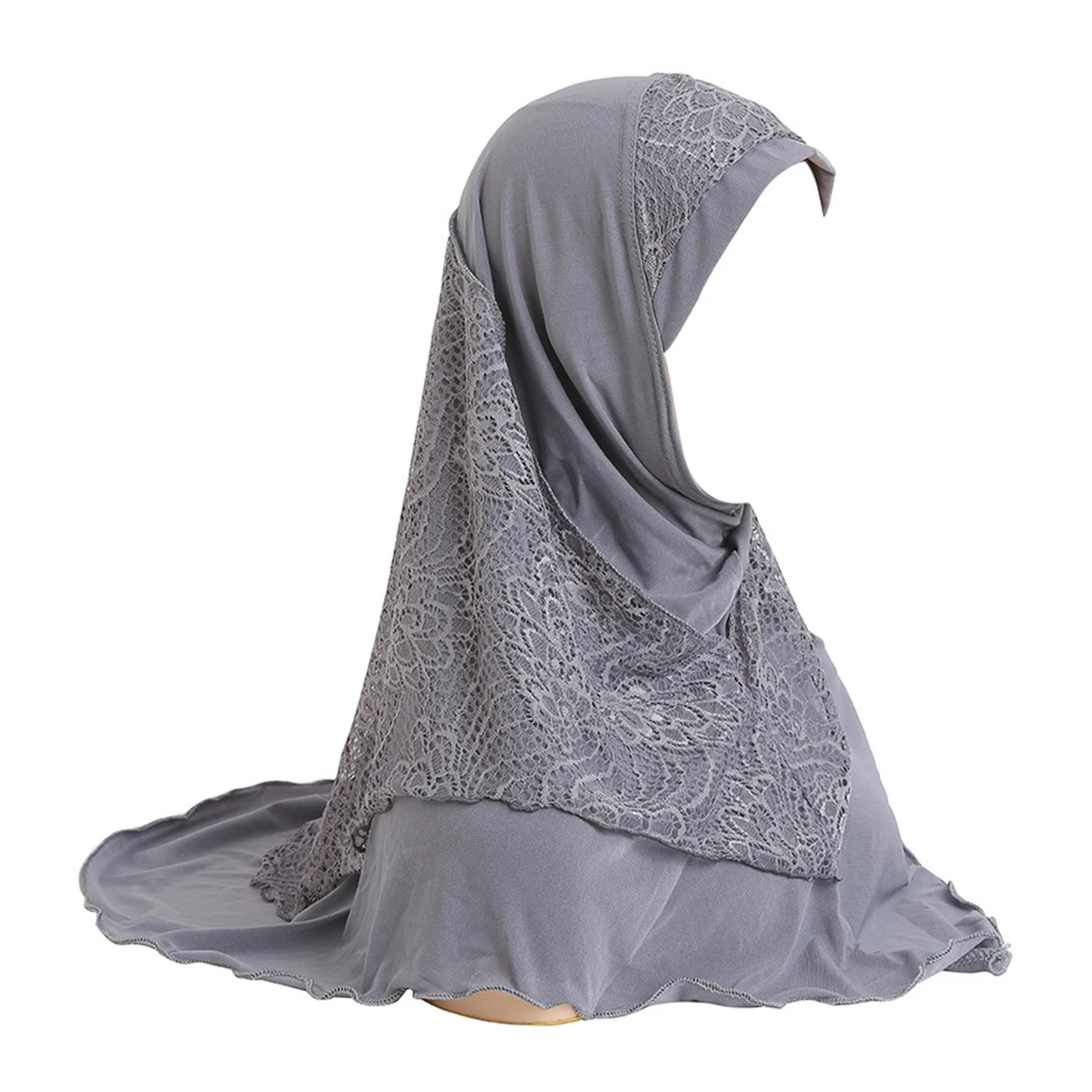 Simple Muslims Hijab Cap Lace Stitching Tulle Lightweight Scarf Shawl For Women Girls One Piece Head Wrap Comfy Headwear 250517