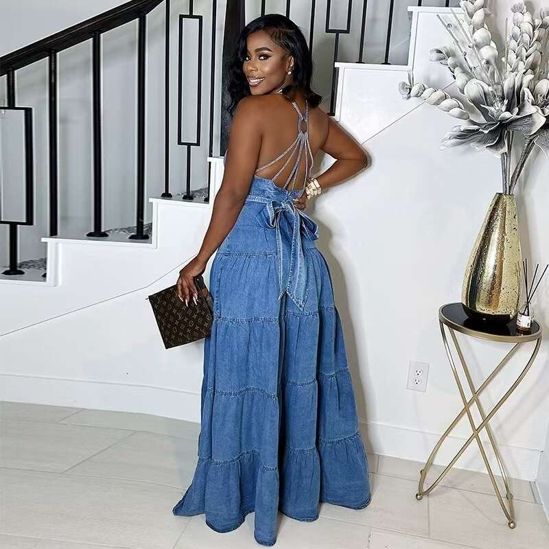 Wide Leg Jumpsuit Women S New Sweet And Sexy V Neck Camisole Backless Cake Long Skirt Dress For Women