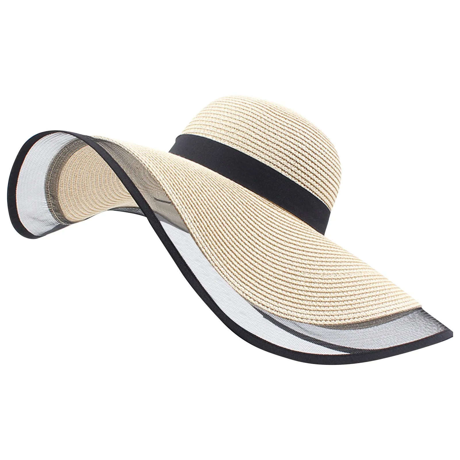 WomenS Vintage Straw Sun Hat Big Eaves Waves Beach Hawaiian Cap Ladies Light Gauze Brim Elegant Protection Holiday 250517