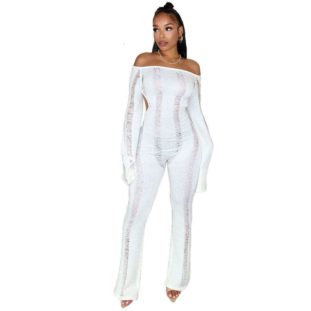 Wide Leg Jumpsuit S Women S Fashion Casual Hollow Hole Open Back Knitted Wrap Hip Slim Fit Jumpsuit