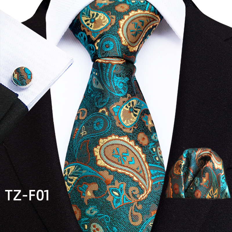 YBlue Red Black Mens Silk Tie With Pocket Square Cufflinks Set Novelty Paisley Necktie For Male Formal Casual Party Barry.Wang 241224