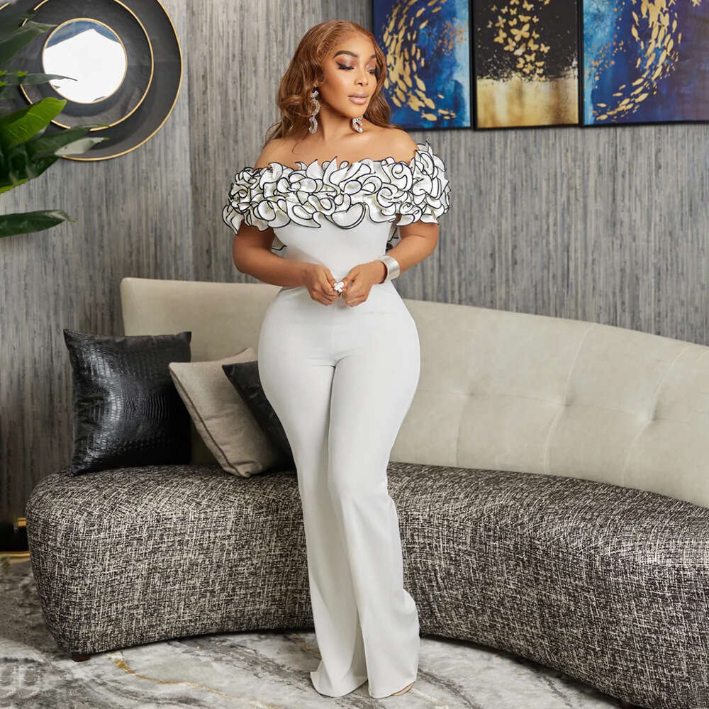 Wide Leg Jumpsuit Q New Fashionable Women S Sexy Tight One Collar Lotus Leaf Lace Jumpsuit Pants