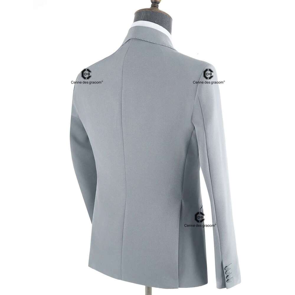 Cenne Des Graoom 2025 New Elegant Light Grey Men Suits Metal Side Release Buckle 2 Pieces Set High Quality Wedding Party Dinner Designer
