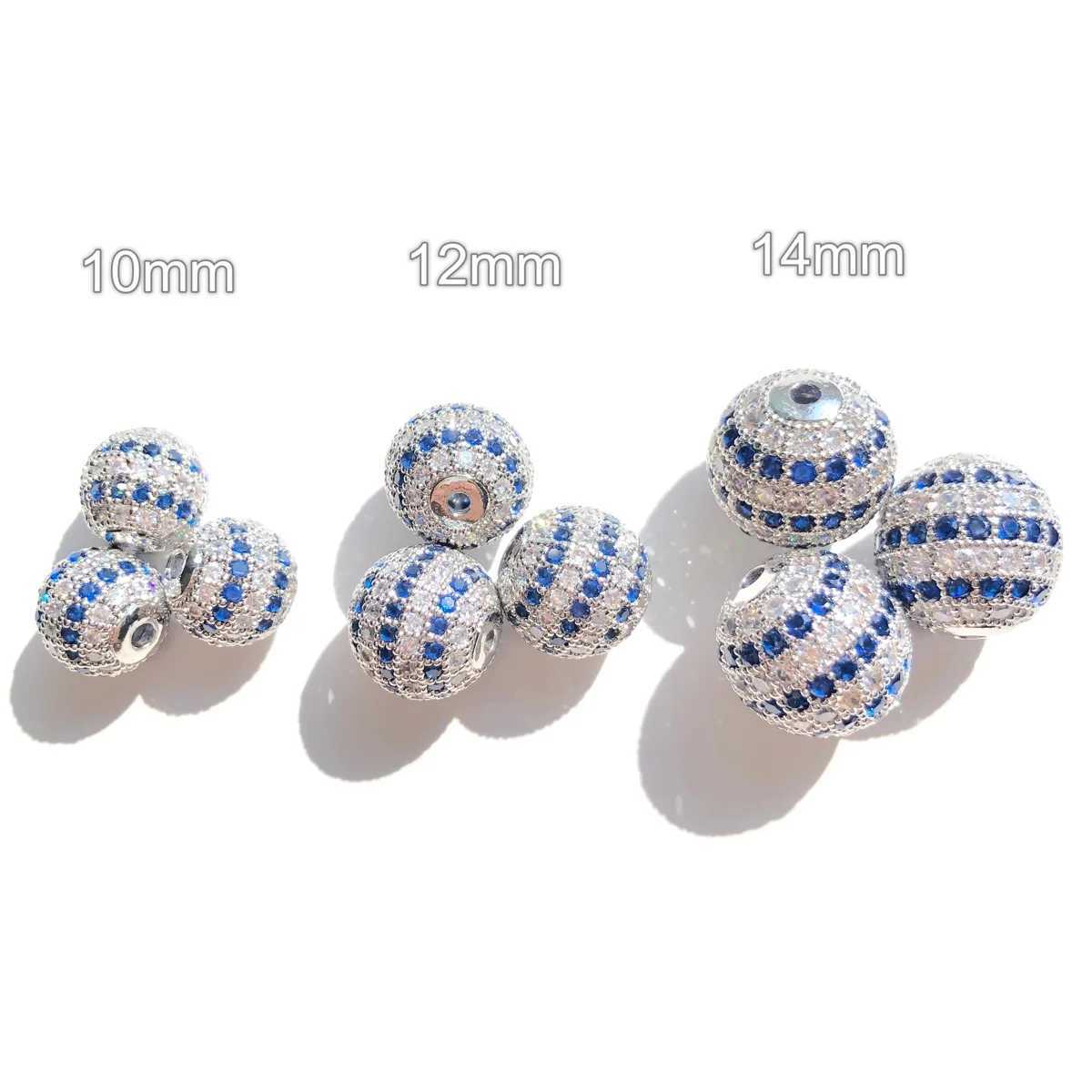 10pcs 10mm 12mm 14mm Blue Clear Zirconia Pave Disco Ball Spacer Beads for Women Bracelet Necklace Jewelry Making AccoriesXJ250517