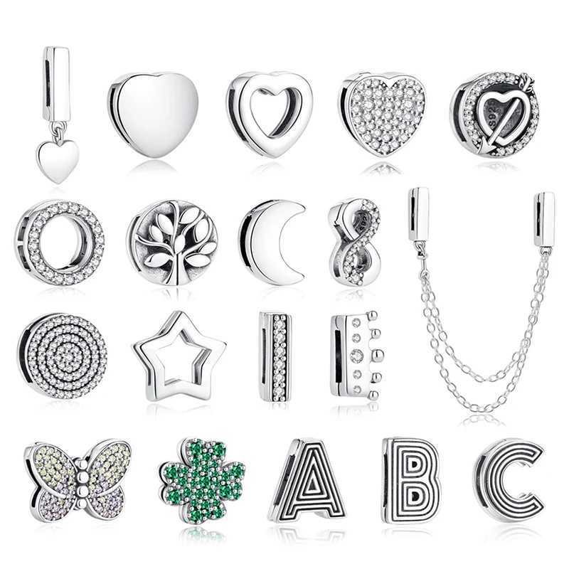 New Original 925 Silver Bracelets Charms Heart Letter A-Z Clip Charm Fit Pan Reflections Bracelets Women DIY JewelryXJ250517