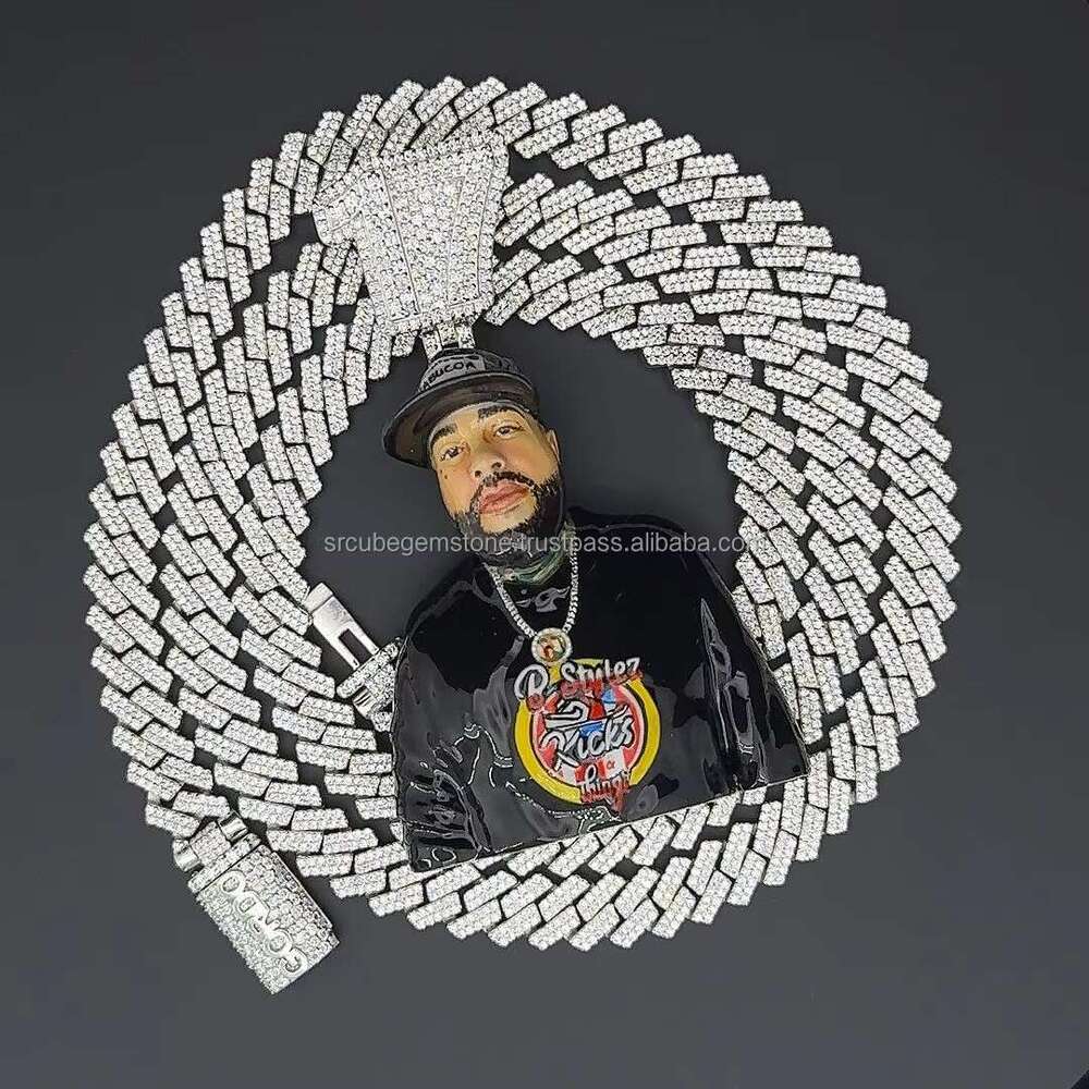 Bestselling pop rapper jewelry 10mm two row pure sier chilled hip-hop VVS1 moissanite Miami Cuban link and bracelet