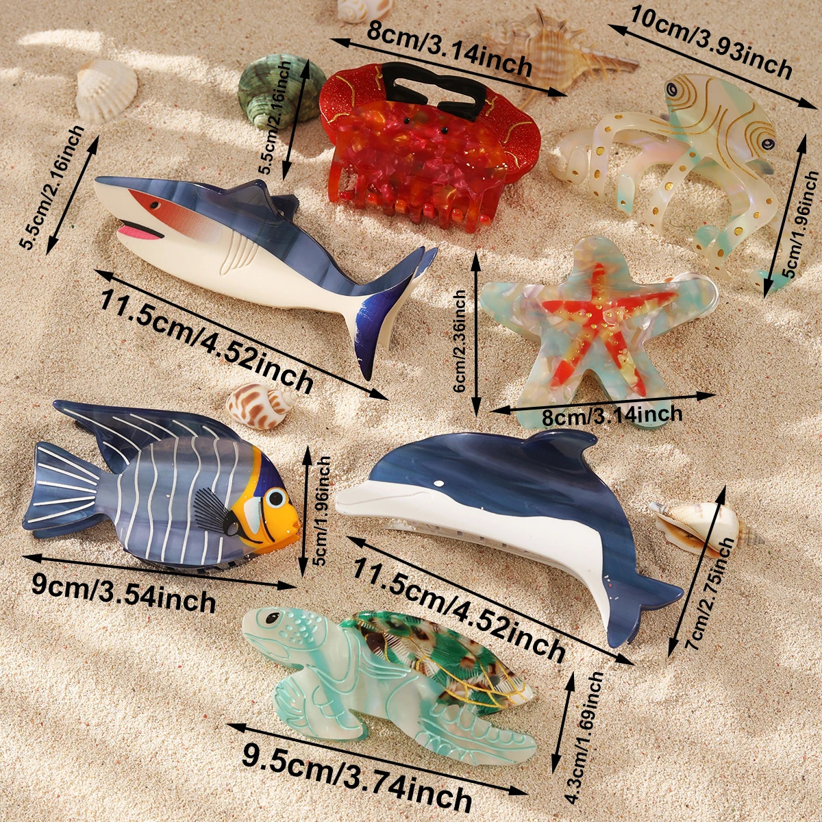 1 piece personalized ocean dolphin octopus sea turtle clown fish starfish acetate hair claw clip 250515