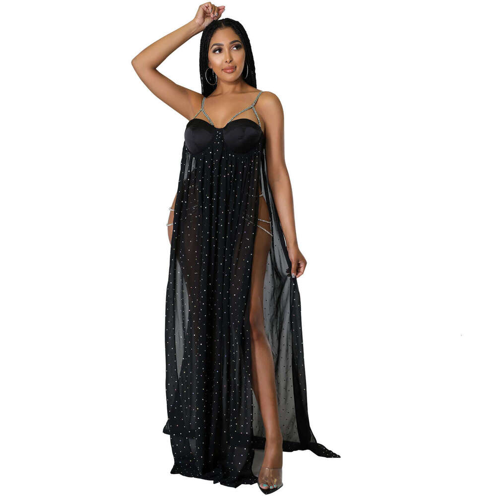 Wide Leg Jumpsuit OS Summer New Product Women S Fashion Sexy Mesh Skirt Hot Dia Perspective Jumpsuit