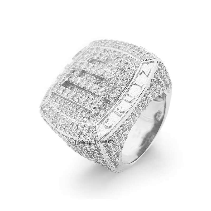 Silver plated white gold VVS Moissanite cut classic hand shaped ice ring hip-hop boutique jewelry gift
