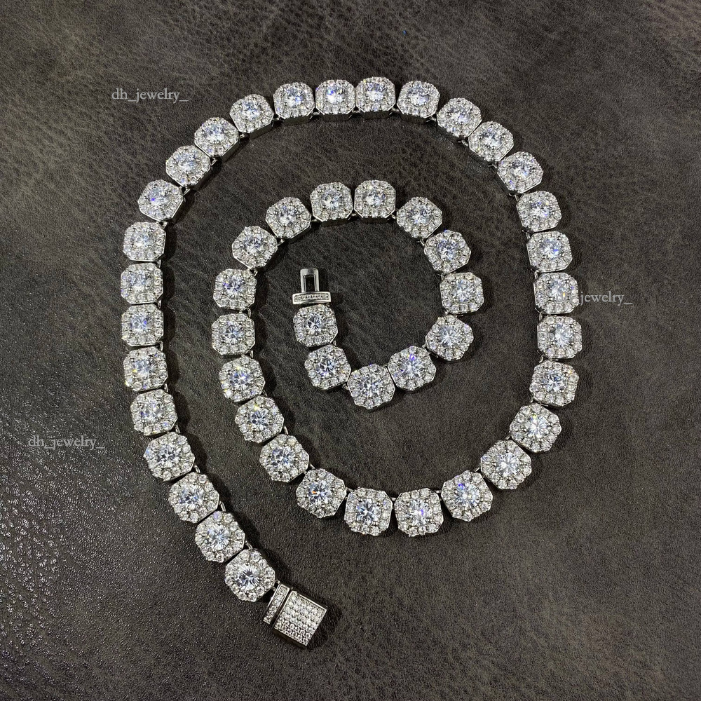 Custom Hip Hop Sier Gold Plated AAA+ Cubic Zircon Iced Out Cluster Tennis Link Chain Necklaces for Women Men