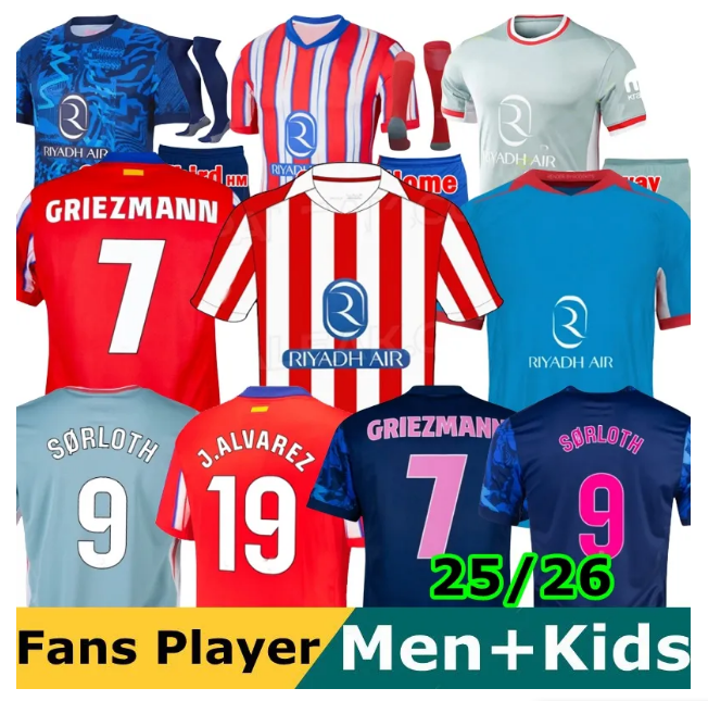 25 26 Atletico Madrids soccer jerseys J.Alvarez Jerseys 2025 2026 GRIEZMANN Le Normand shirt de Paul M Llorente SOrloth Koke football shirt men kids kit maillot