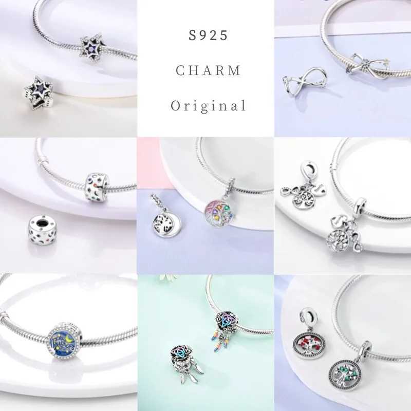 Star Moon Sun Charm 925 Silver Original Tree Of Life Blue Zircon Dreamcatcher Charms Fit Bracelet DIY Jewelry Wedding GiftXJ250517
