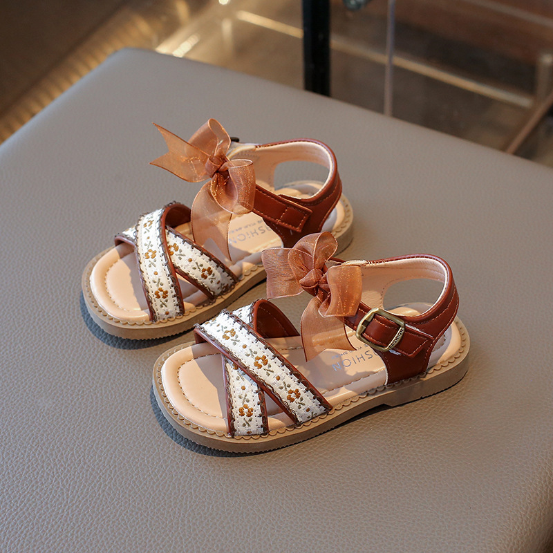 Summer Girls Sandals Fashion Flower Children Princess Shoes Open-toe Sweet Bowknot Cutefeet Kids Causal Flat Sandals Soft Soled Sizes US6C-US13C C0707